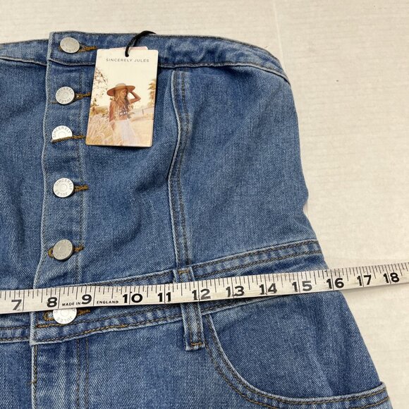 Sincerely Jules Y2K Dress Womens L Denim Strapless Cropped Wide Leg Smocked - Picture 8 of 14